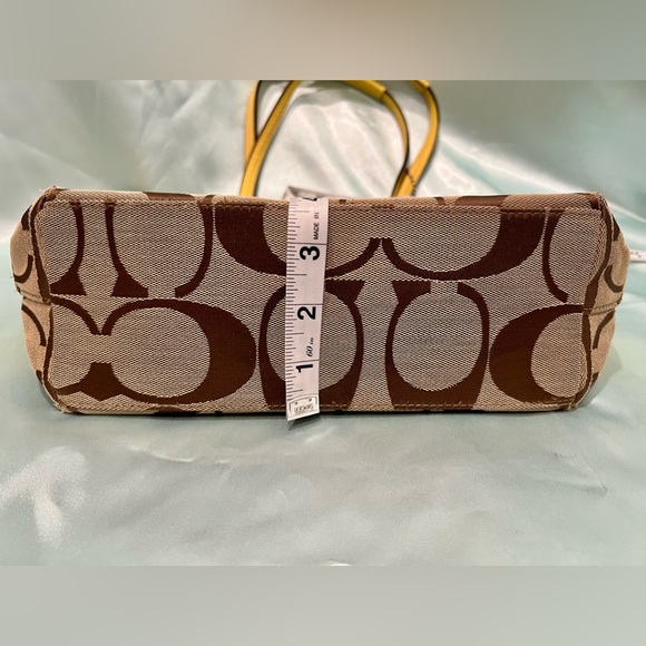 COACH - LIKE NEW!! Signature Monogram Brown/Khaki & Yellow Stripe Tote Bag - Picture 9 of 10